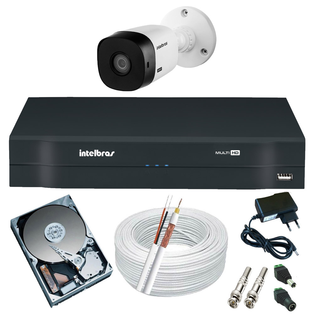 Kit Monitoramento Intelbras Câmera 1010B Infravermelho 1 Megapixel 720p + DVR MHDX 1204 Multi HD