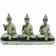 Escultura Enfeite Trio De Buda Tibetano Dourado Importado