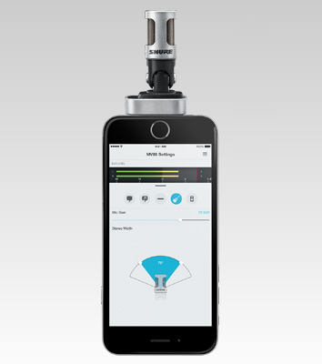 Microfone Movel Shure condensador estéreo digital para iPhone, iPod e iPad - MV88