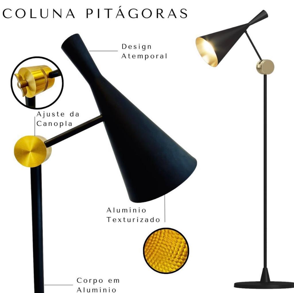 Coluna Pitágoras Omega Conico Preto E27 1,5m - Foto 1