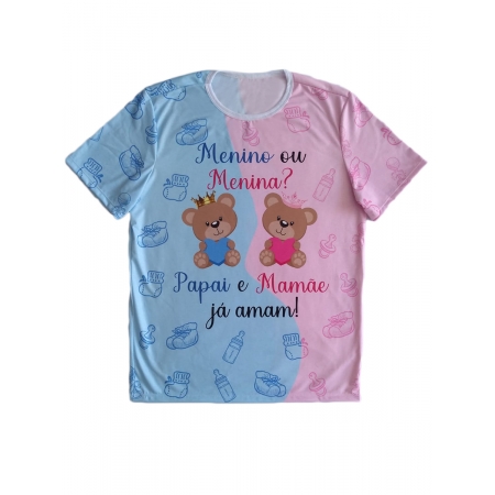 Camiseta Adulta Masculina Chá Revelação Menino ou Menina Ursinhos