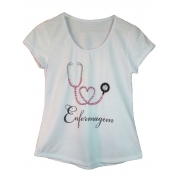 Camiseta t-shirt adulta feminina bordada enfermagem