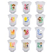 Kit body bebê mesversario manga curta estampa fazendinha 12 bodies 1 a 12 meses