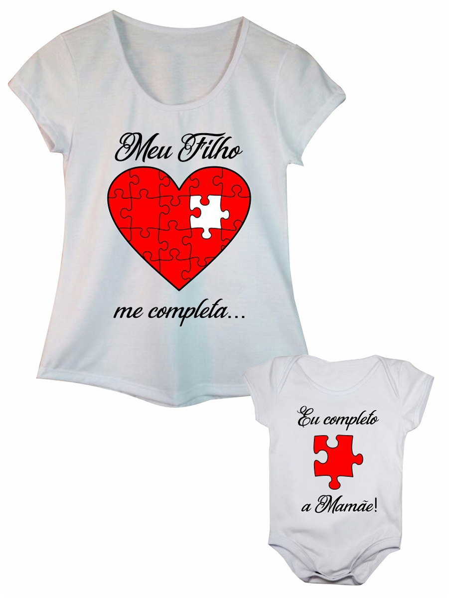Kit Tal Mãe Tal Filho Camiseta e Body de Bebê Quebra Cabeça