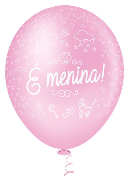 Balão de Festa Estampado É Menina - 10" 25cm - Pic Pic