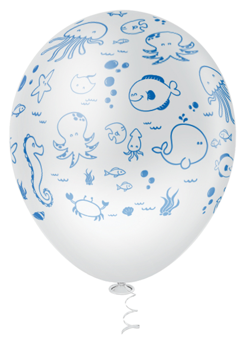 Balão de Festa Estampado Fundo do Mar Sortido - 10" 25cm - Pic Pic