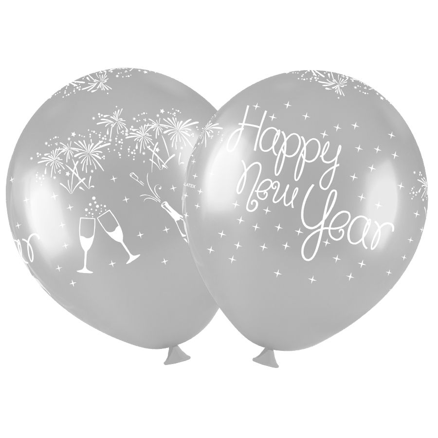 Balão de Festa Redondo Profissional Látex Decorado - 11" 28cm - Happy New Year - 25 Unidades