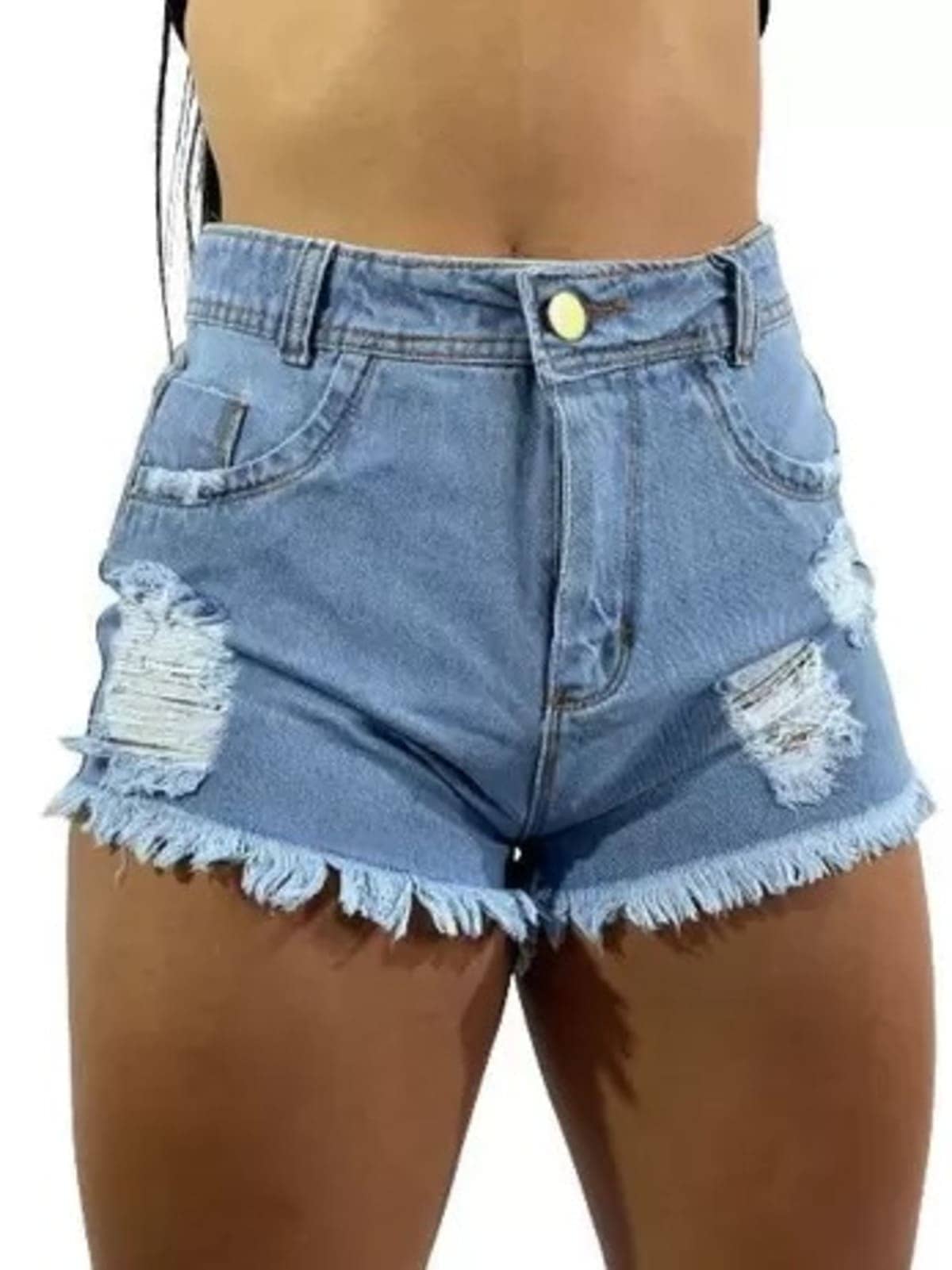 Kit 2 Shorts Jeans Hot Pants Feminino Cintura Alta Desfiado Anúncio com variação