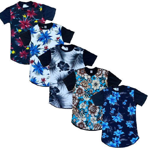 Kit 7 Camiseta Camisa Masculina Swag Long Line Florido Floral