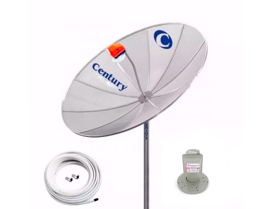 Antena parabólica century Multiponto 190cm + LNBF + Cabo de 15 Metros
