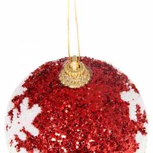 Bolas de Natal Vermelhas com Glitter e Floco de Neve 7cm 6 peças - Casambiente