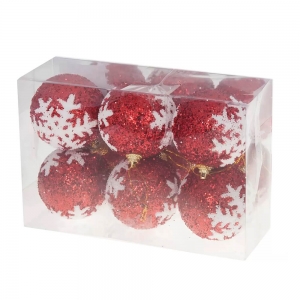 Bolas de Natal Vermelhas com Glitter e Floco de Neve 7cm 6 peças - Casambiente