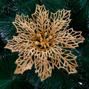 Enfeites de Natal Flores com Glitter Dourado 2 peças 14cm - Casambiente