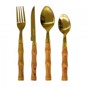 Faqueiro Inox Bambu Dourado Tropical 24 peças - Casambiente