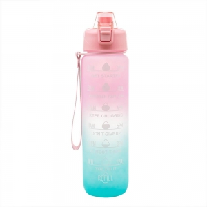 Garrafa Squeeze Motivacional para água 1L com marcadores degradê Rosa e Azul - Lyor
