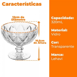 Taças de Sobremesa de Vidro Diamond 320mL 12 peças - Lehaví