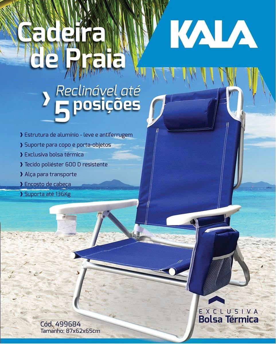 Cadeira Praia Camping Dobrável Reclinável Bolsa Térmica Kala