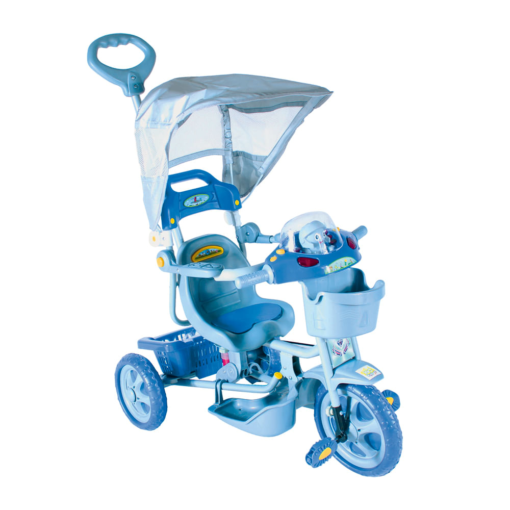 Triciclo Infantil E.T com Capota Azul Passeio e Pedal Bel