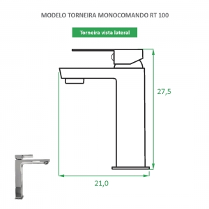 Kit Cuba RC850 + Torneira Monocomando RT100 + Válvula Click Inox