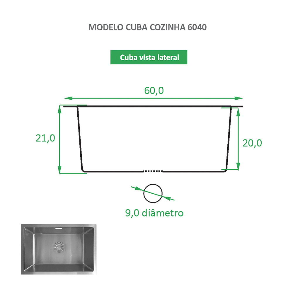 Cuba Inox de Cozinha - Embutir ou Sobrepor Gourmet 60x40  com Acessórios - Prata