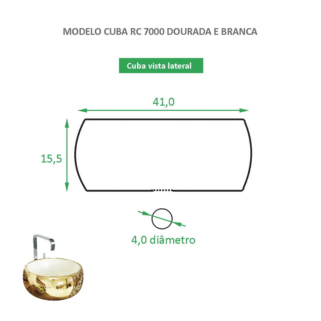 Kit Cuba RC7000 Branca e Dourada + Válvula Click Inox + RT200