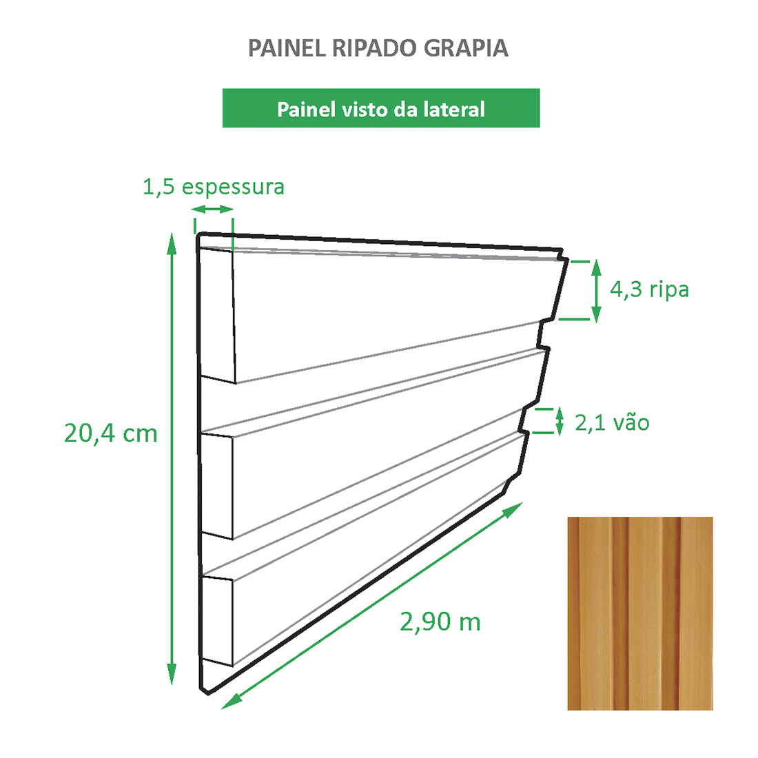Painel Ripado Ecológico RENO Grapia - Novidade placa com 0,59m²
