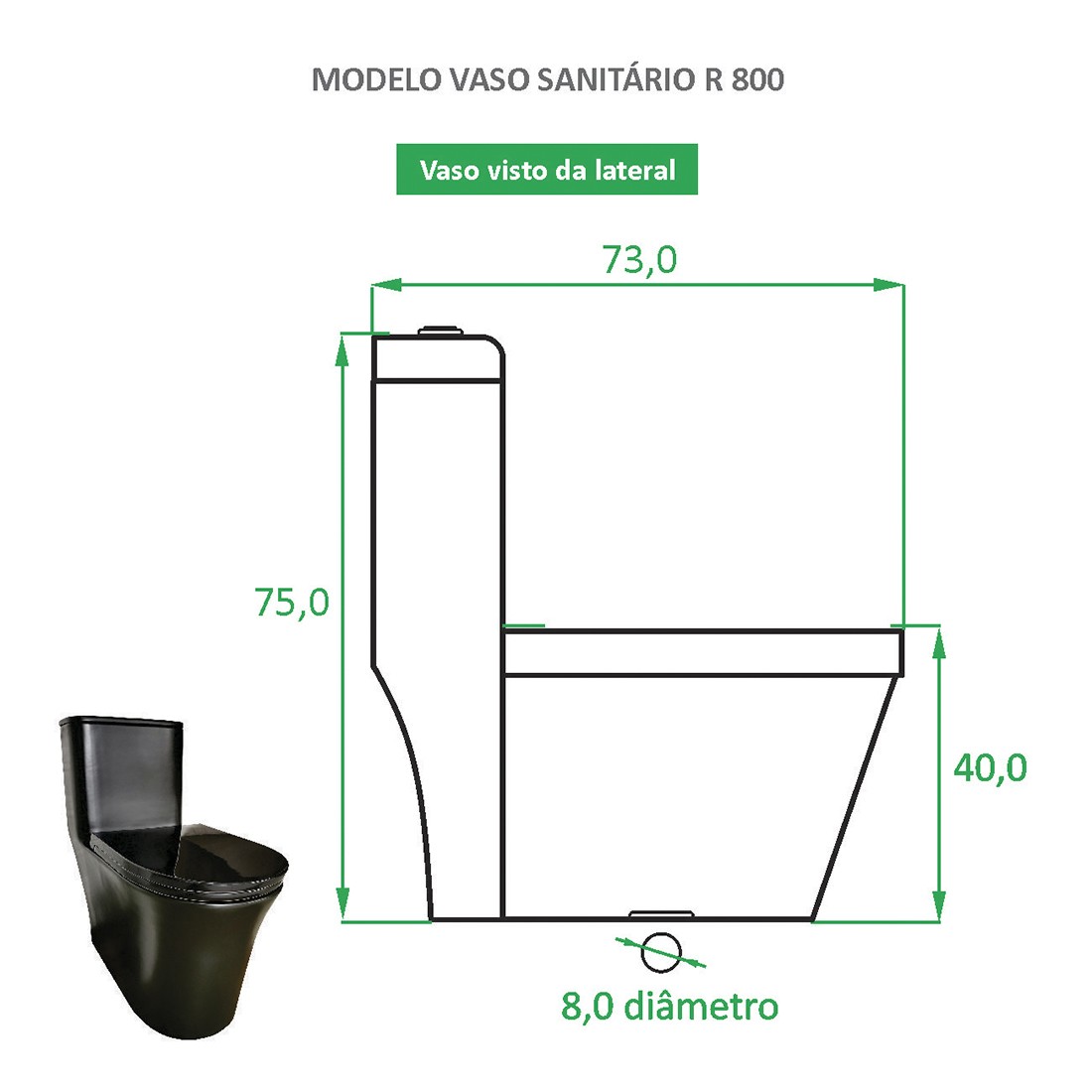 Vaso Sanitário Preto Fosco Reno R 800 - Novo Modelo!