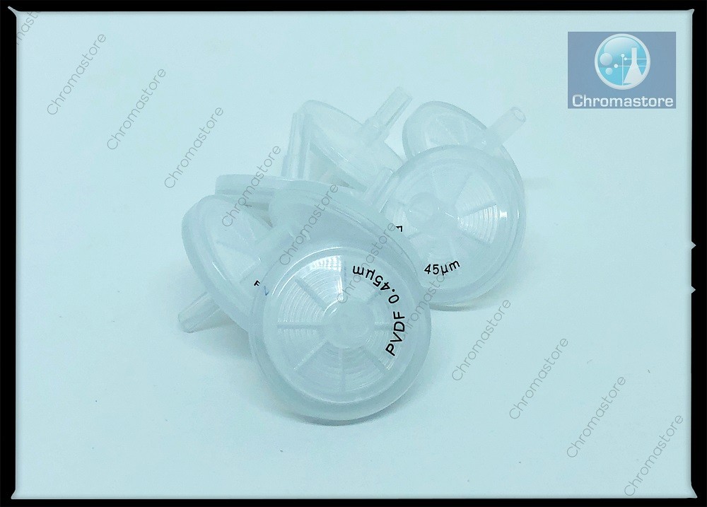 Filtro de seringa, 25 mm, 0,45 um, PVDF hidrofílico, pacote com 100 unidades