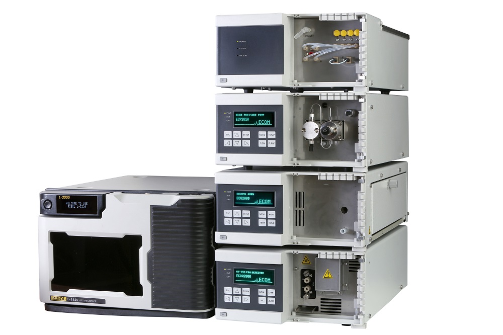 Sistema HPLC Analítico com Gradiente ECS05 - Bomba HPLC + Válvula Gradiente + Degasser + Amostrador Automático + Forno de Colunas (aquecimento / resfriamento) + Detector UV-Vis (PDA) + Software
