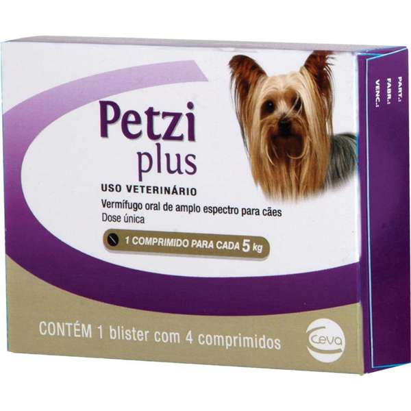 Vermífugo Ceva Petzi Plus Cães Até 5kg - 4 Comprimidos 350mg