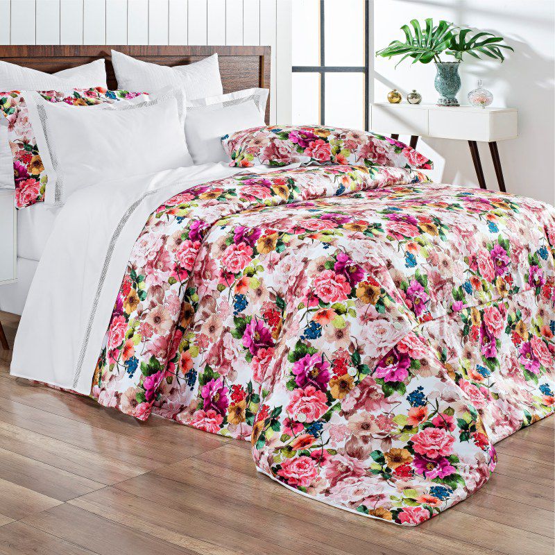 Kit Edredom Queen Dolce Vitta / Fazzioni Rosa Floral Colorido