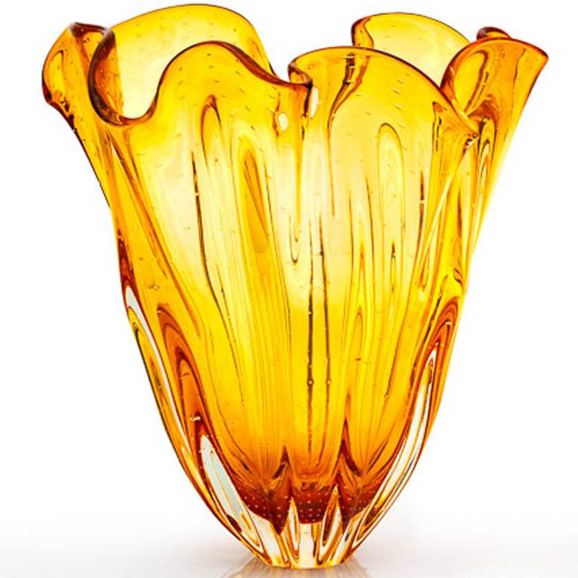 Vaso Lenço de Cristal Murano Âmbar - 37cm