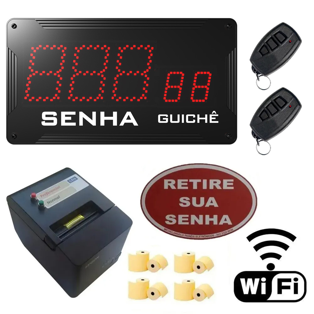 Kit Senha e Guichê II Wi-Fi - Painel de Senha e Guichê + Impressora Sem Fio + Acessórios