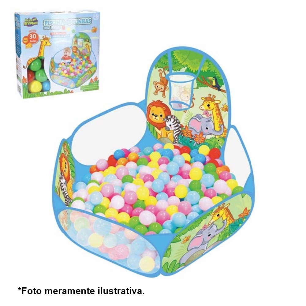 Piscina de Bolinhas Safari Infantil com cesta de basquete e 30 Bolinhas IN13444
