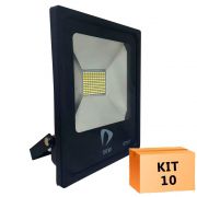 Kit 10 Refletor Led Slim SMD 50W Branco Quente Uso Externo