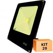 Kit 20 Refletor Led Slim 20W Branco Quente (Amarelo) Uso Externo