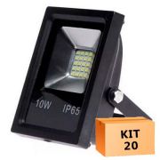 Kit 20 Refletor Led Slim SMD 10W Branco Frio Uso Externo