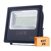 Kit 20 Refletor Led Slim SMD 150W Branco Frio Uso Externo