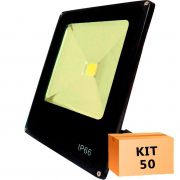 Kit 50 Refletor Led Slim 10W Branco Quente (Amarelo) Uso Externo