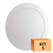 Kit 5 Plafon Led de Embutir Redondo 18W - 22 cm Branco Quente 3000K