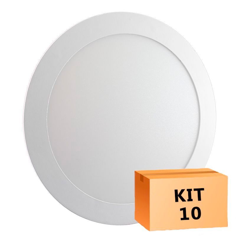 Kit 10 Plafon Led de Embutir Redondo 18W - 22 cm Branco Quente 3000K