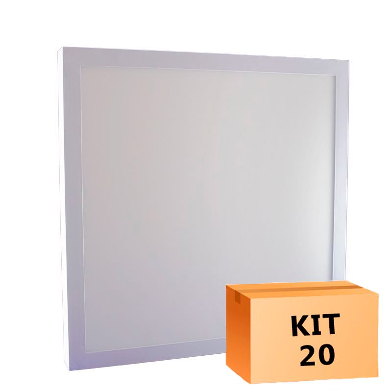Kit 20 Plafon Led de Sobrepor Quadrado  36W - 40 x 40 cm Branco Frio 6000K