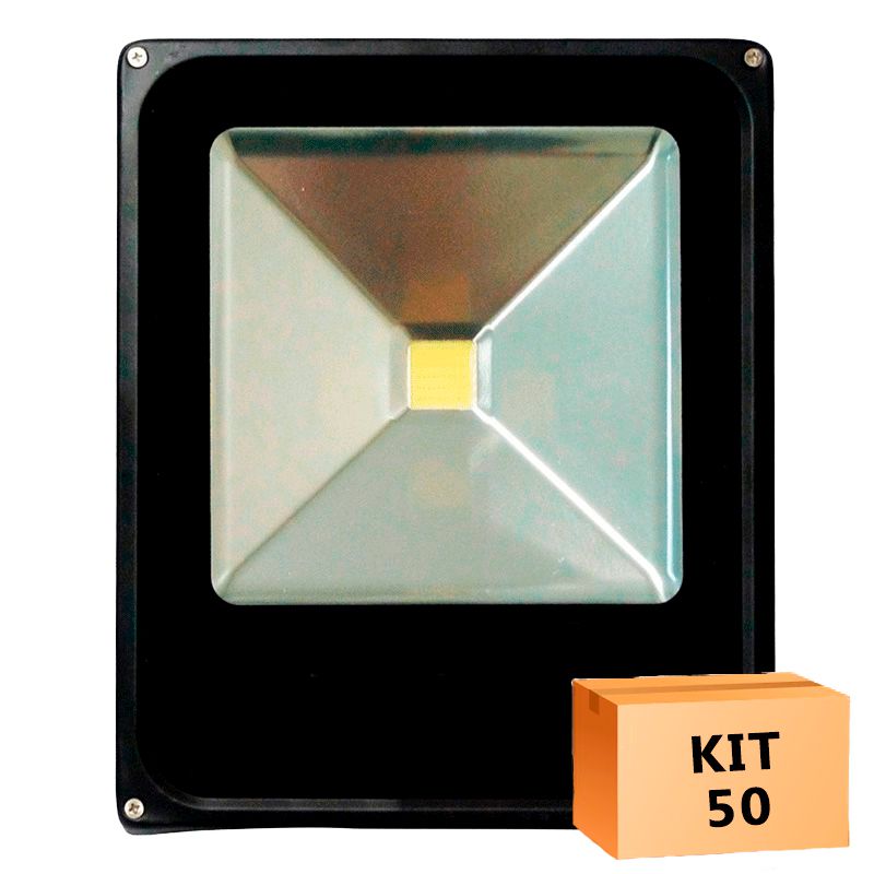 Kit 50 Refletor Led Slim 30W Branco Frio Uso Externo