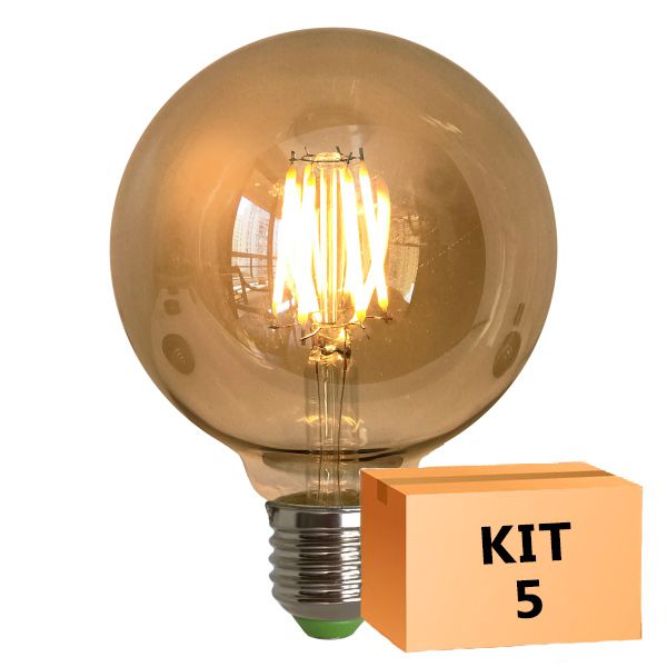 Kit 5 Lâmpada de Filamento de LED G95 Spiral 4W 110V Dimerizável