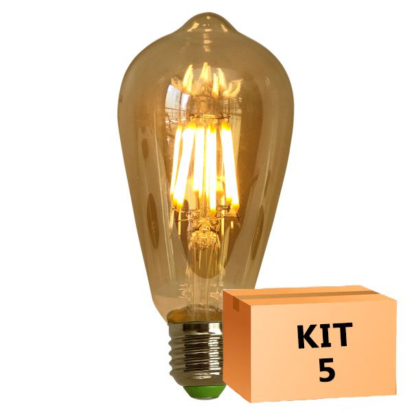 Kit 5 Lâmpada de Filamento de LED ST64 Squirrel Cage Cage 4W 110V Dimerizável