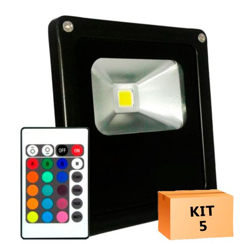 Kit 5 Refletor Led 10W RGB Uso Externo