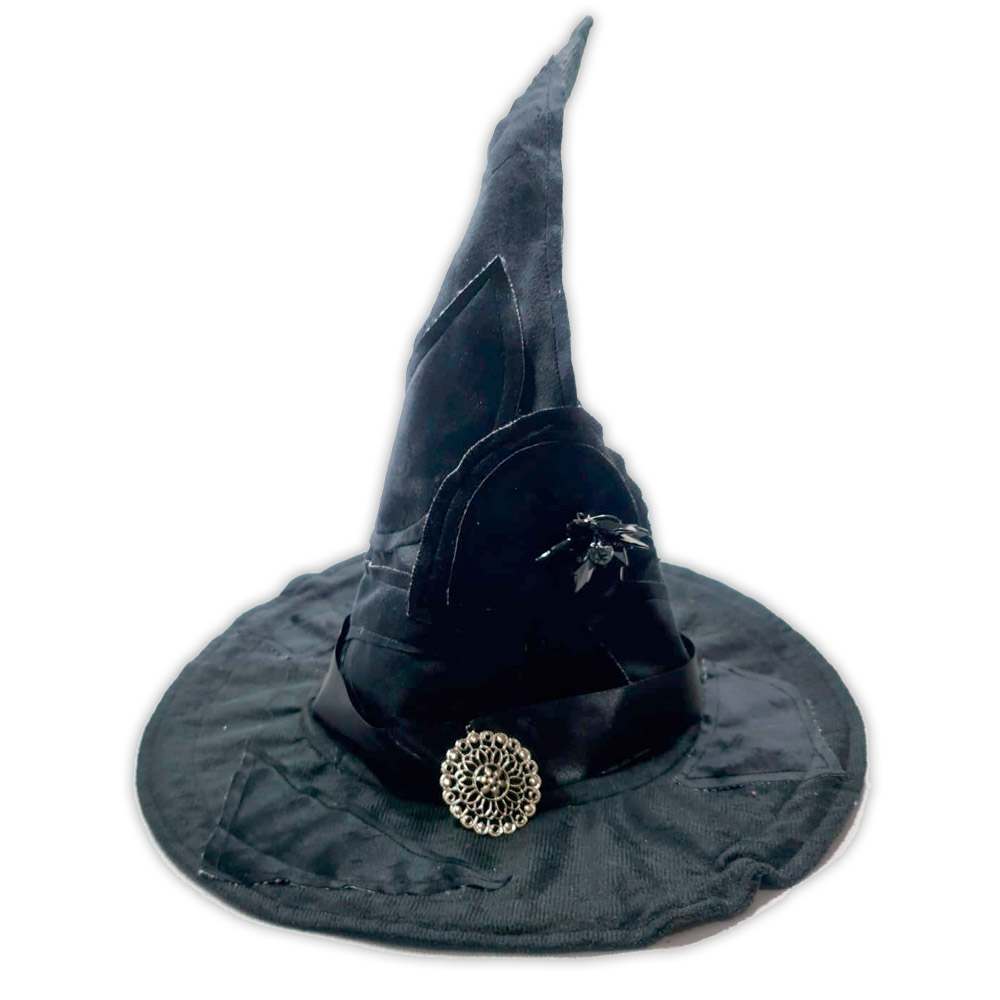 Chapéu de Bruxa - Preto Com broche de flor