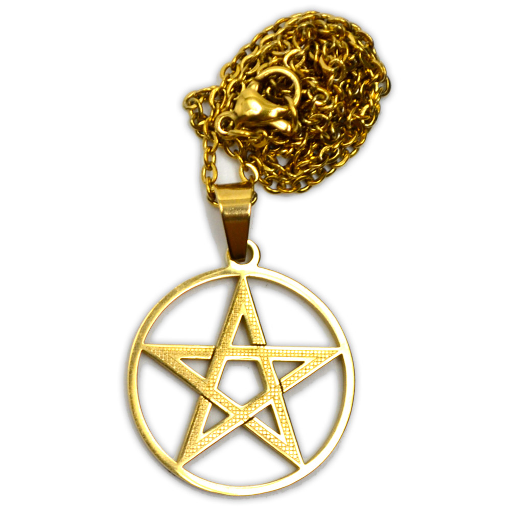Talismã Colar Pentagrama - Dourado Médio de Aço