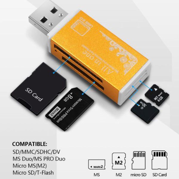 Kit 2x Leitor de Cartão de Memória Universal USB Smart 4 em 1 SDHC SDXC MMC/RS MMC MICRO SD/TF MS/MS PRO/MS DUO M2 DV e Função Pen Drive