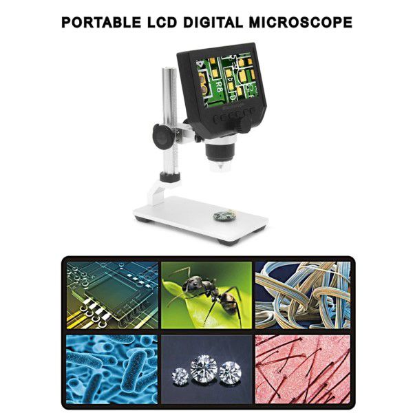 Microscópio Digital Portátil HD 1080p Display LCD 4.3P 600x Zoom 8x LEDs Brilho Ajustável Sup Micro SD Detecção Movimento Vídeo Fotos (BTO)